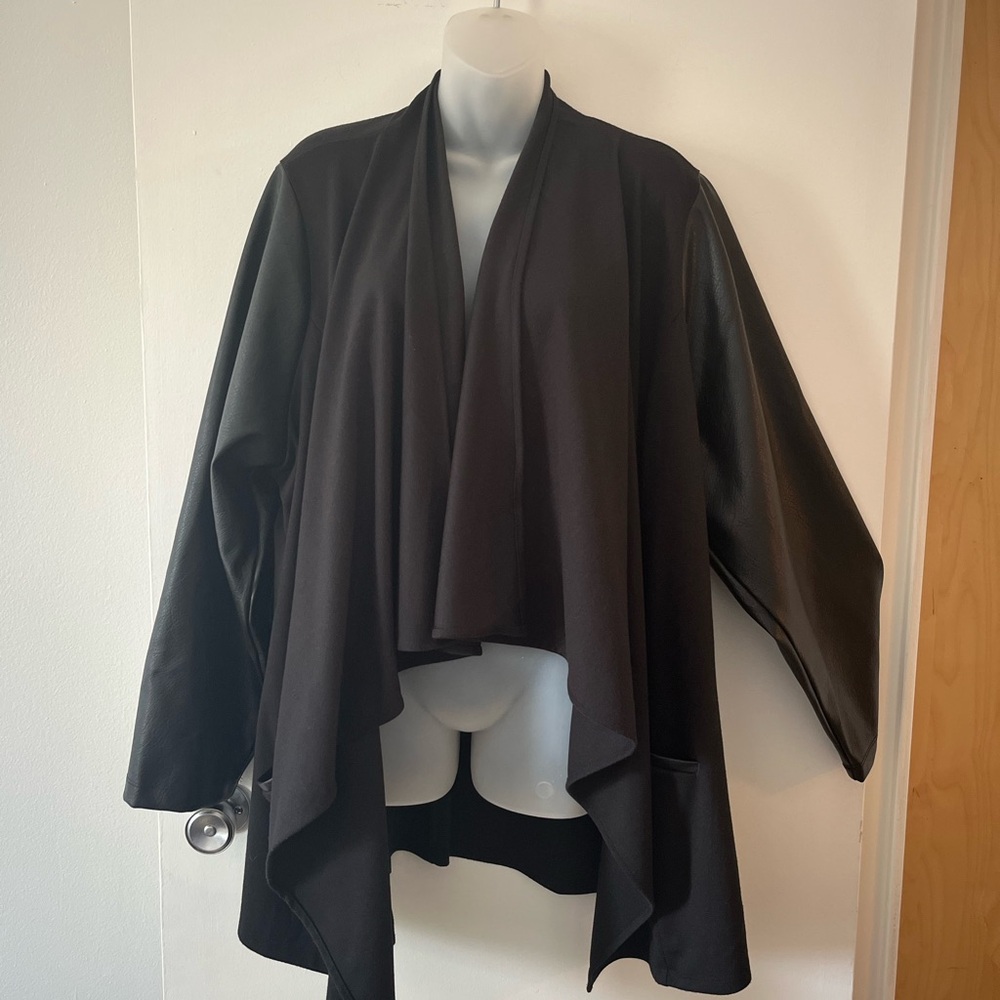 Stylish Black Draped Jacket with patent leather sleeves